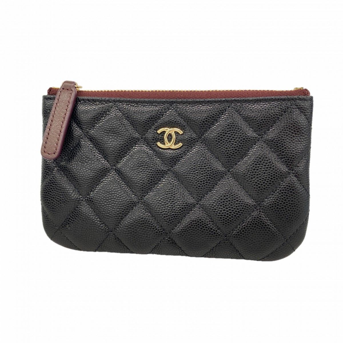 Chanel Coin Case Quilted Caviar Leather Black Gold