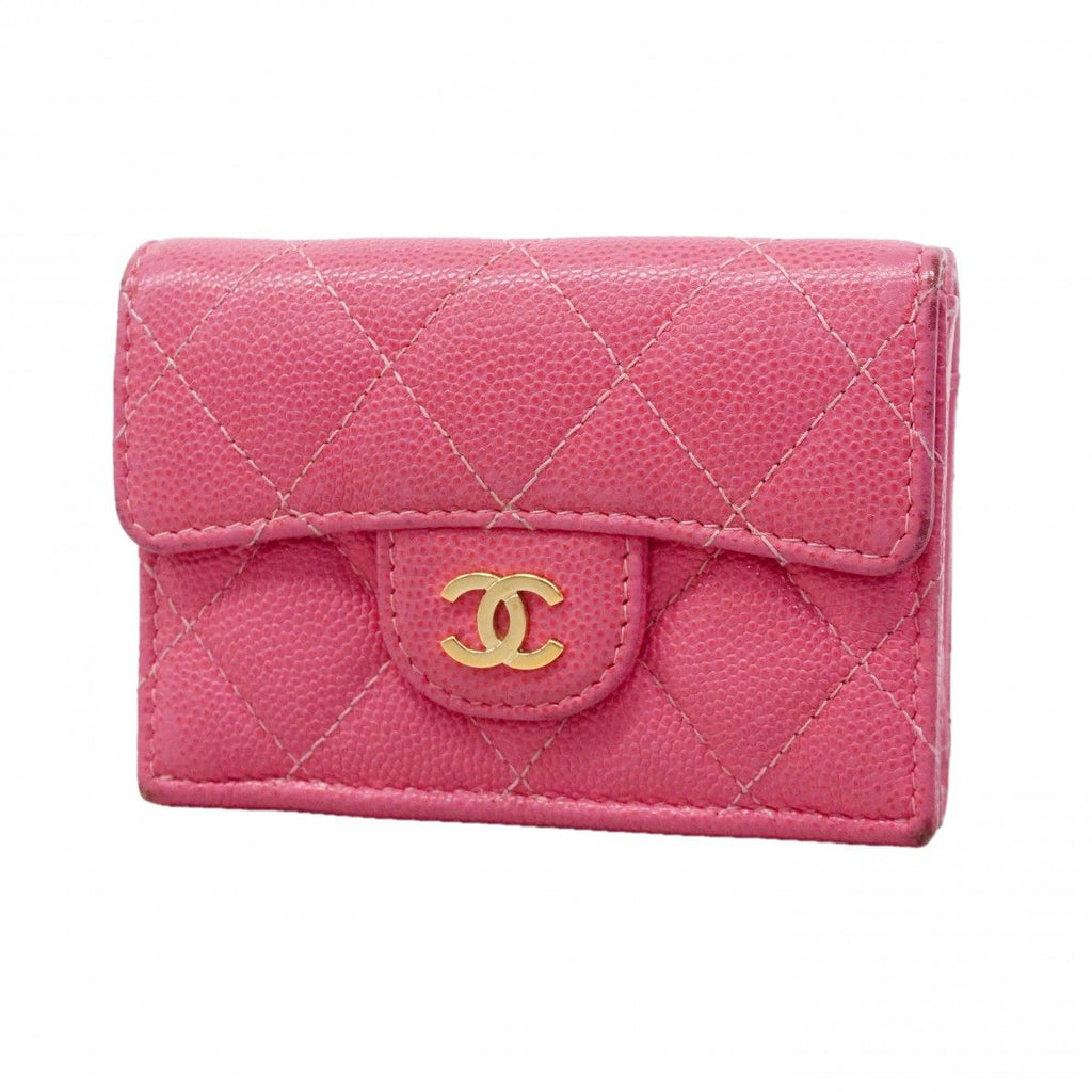 Chanel Trifold Wallet Quilted Caviar Leather Pink Gold