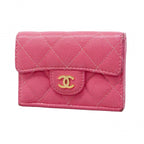 Chanel Trifold Wallet Quilted Caviar Leather Pink Gold