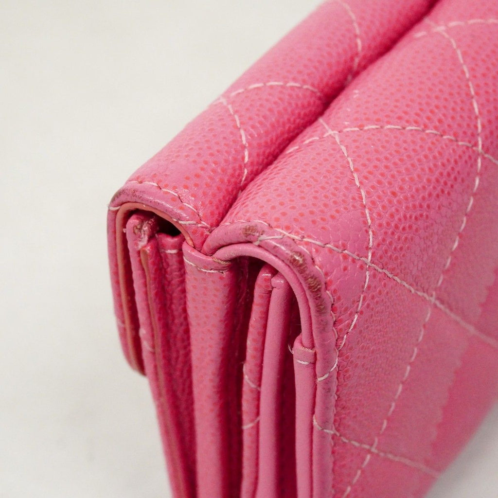 Chanel Trifold Wallet Quilted Caviar Leather Pink Gold — view 7