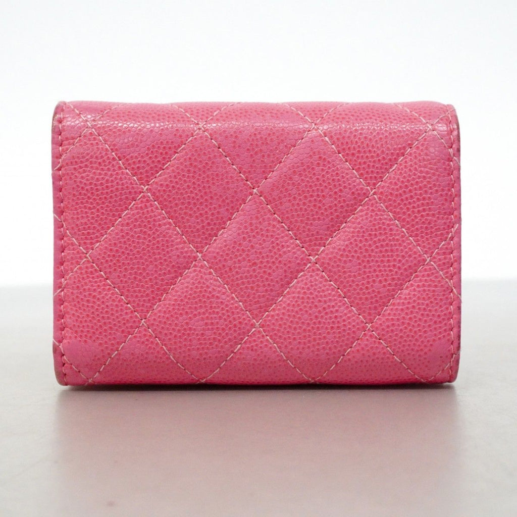 Chanel Trifold Wallet Quilted Caviar Leather Pink Gold — view 9