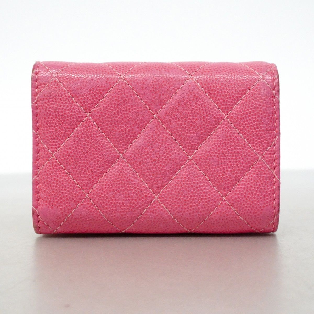 Chanel Trifold Wallet Quilted Caviar Leather Pink Gold — view 9