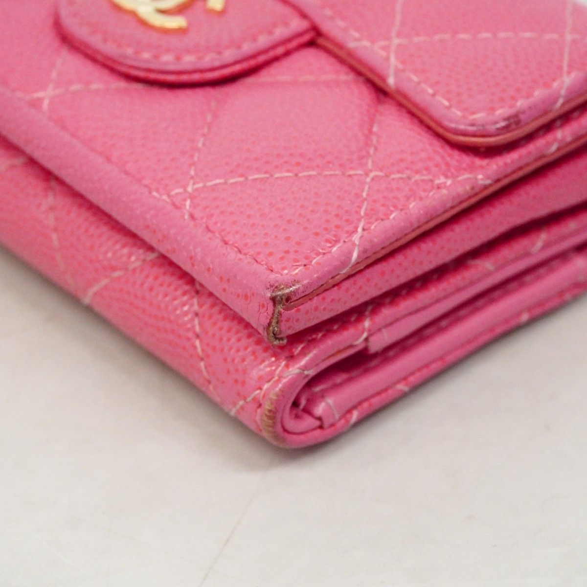 Chanel Trifold Wallet Quilted Caviar Leather Pink Gold — view 8