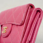 Chanel Trifold Wallet Quilted Caviar Leather Pink Gold — view 6