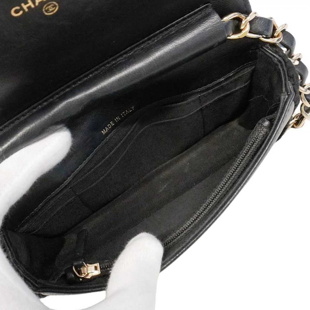 Chanel Shoulder Bag Quilted Lambskin Black Champagne Gold — view 4