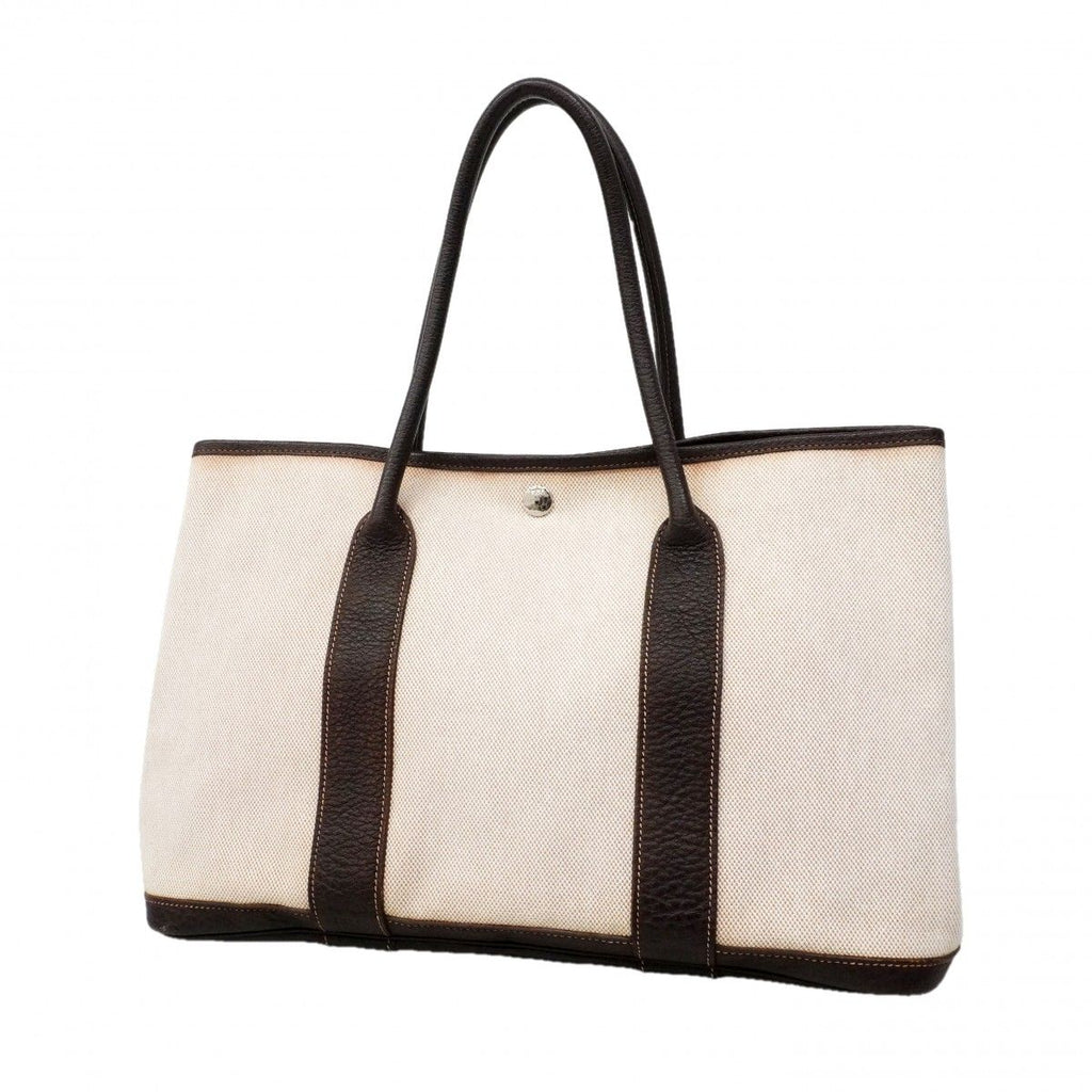 Hermes Tote Garden Party Toile Ash Brown Silver
