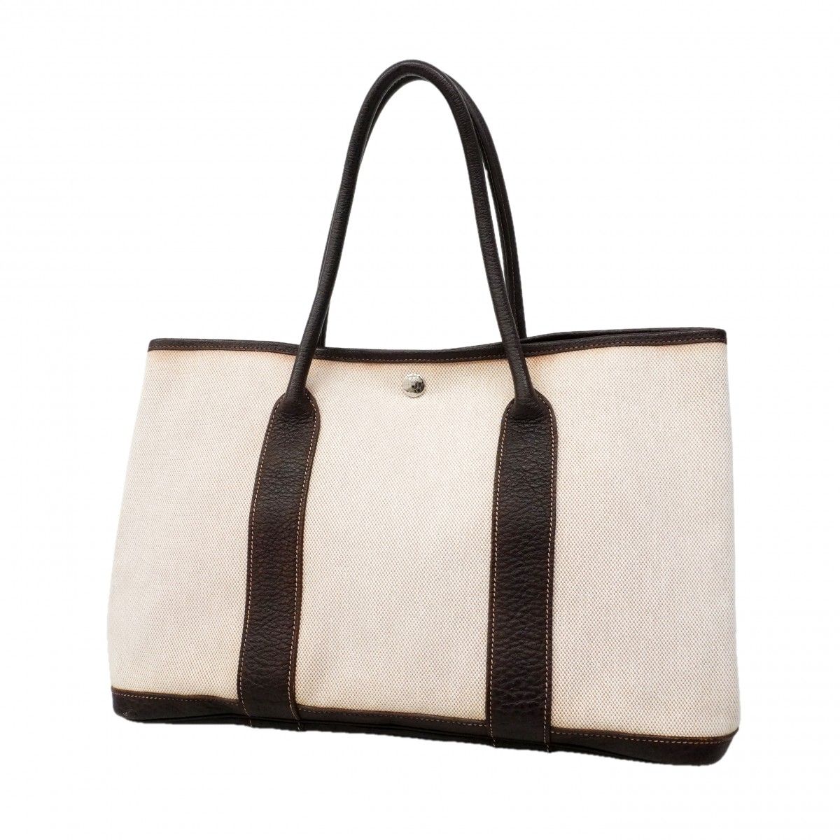 Hermes Tote Garden Party Toile Ash Brown Silver