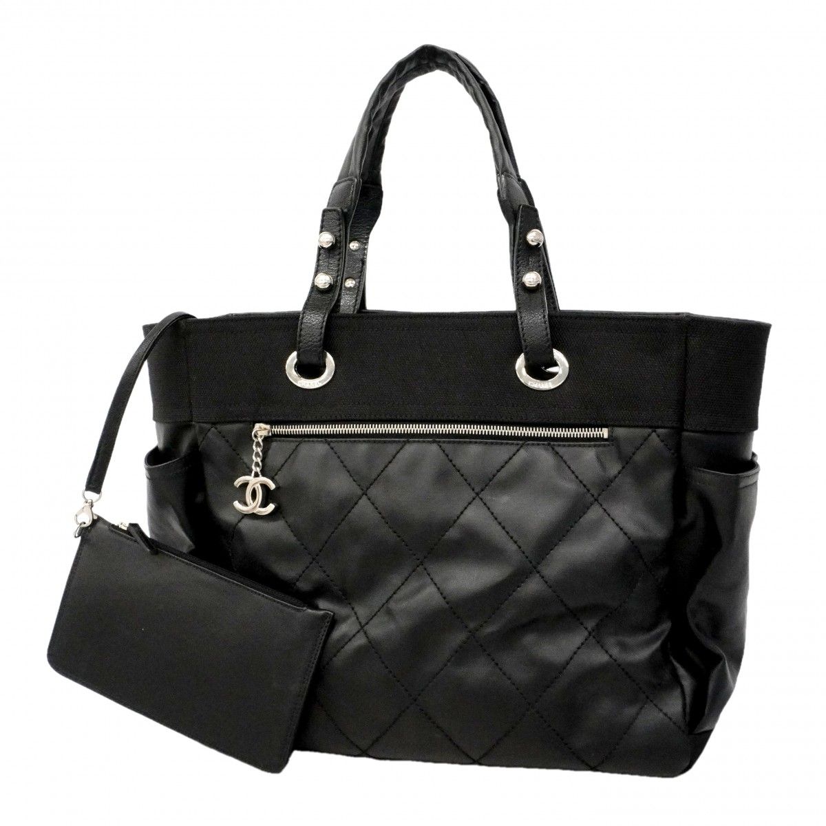 Chanel Tote Paris Biarritz Canvas Black Silver