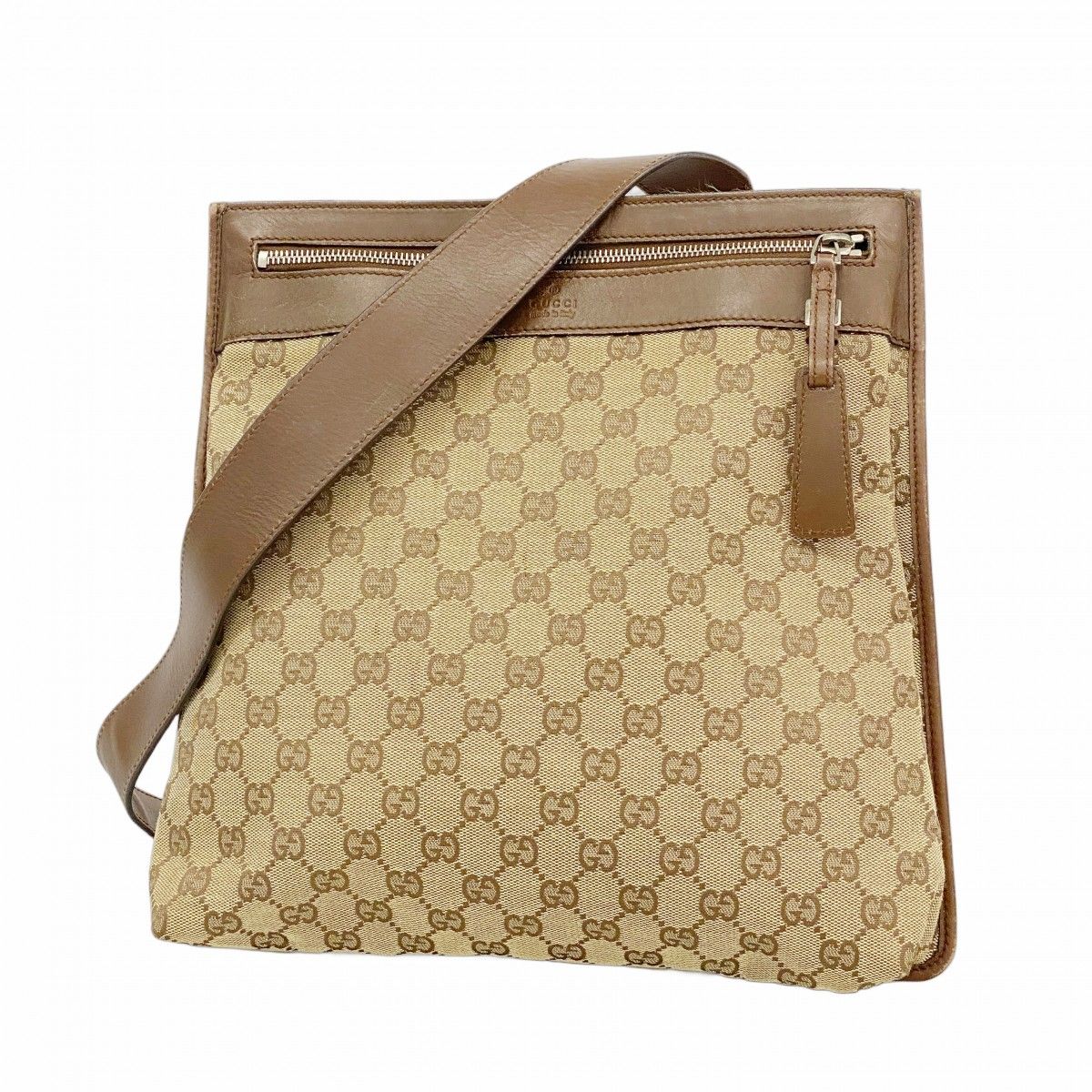 Gucci Shoulder Bag GG Canvas Brown Silver