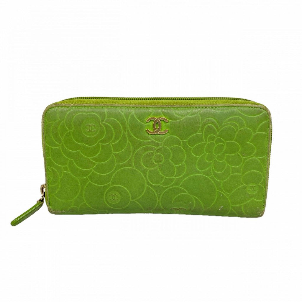 Chanel Wallet Camellia Lambskin Green Champagne Gold