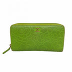 Chanel Wallet Camellia Lambskin Green Champagne Gold