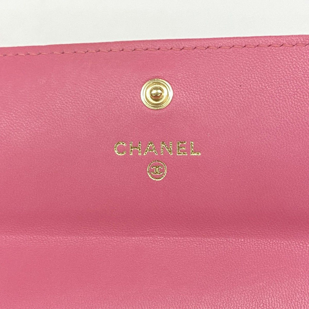 Chanel Wallet Camellia Lambskin Pink Champagne Gold — view 4