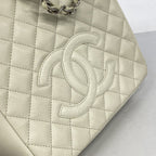Chanel Chain Tote Quilted Caviar Leather Ivory Silver — view 9