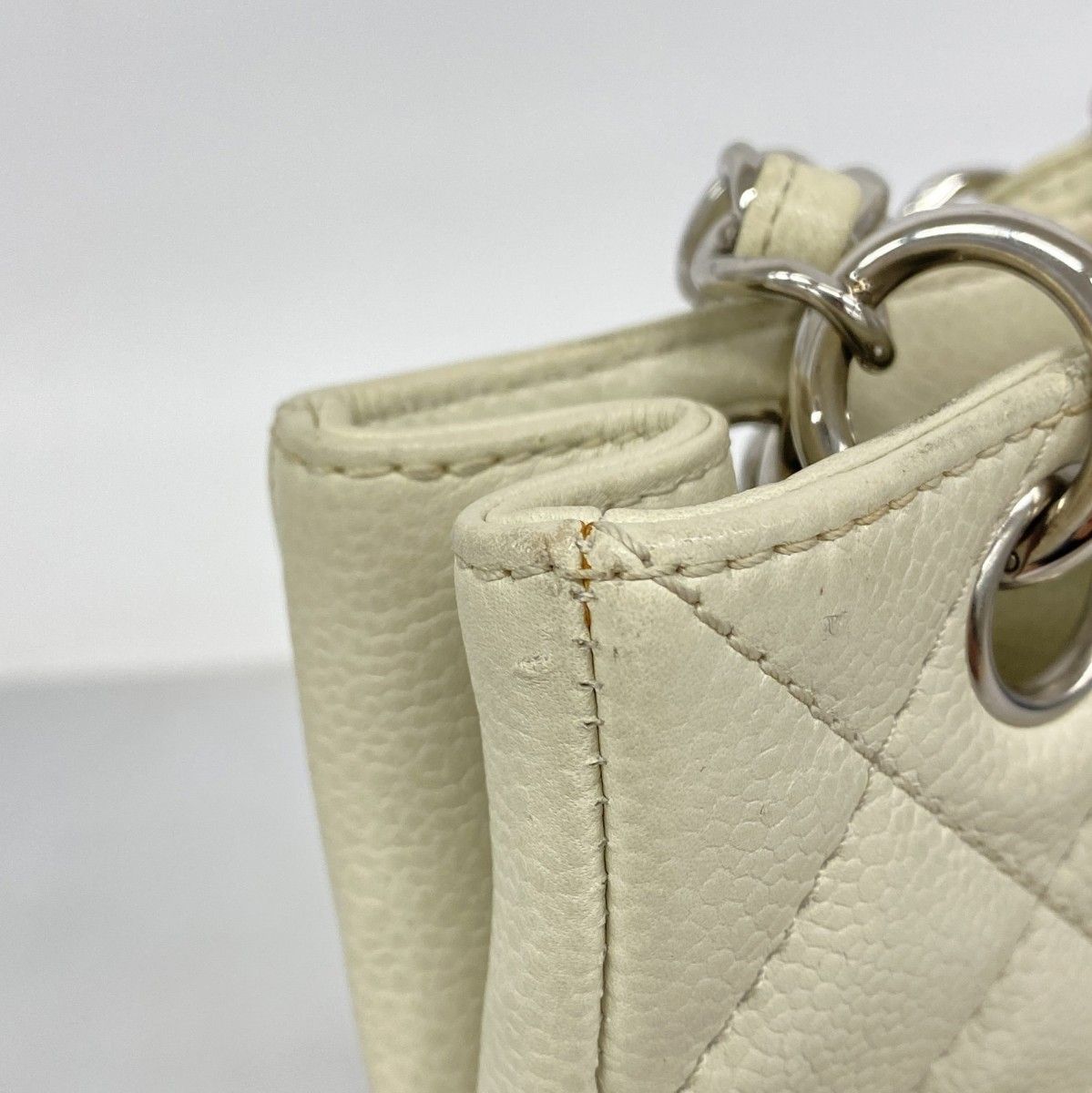 Chanel Chain Tote Quilted Caviar Leather Ivory Silver — view 7