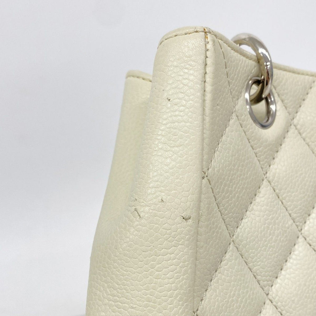 Chanel Chain Tote Quilted Caviar Leather Ivory Silver — view 8