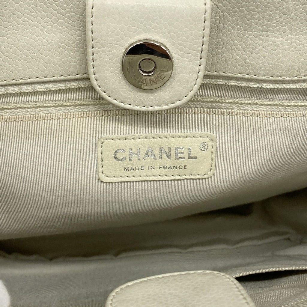 Chanel Chain Tote Quilted Caviar Leather Ivory Silver — view 5