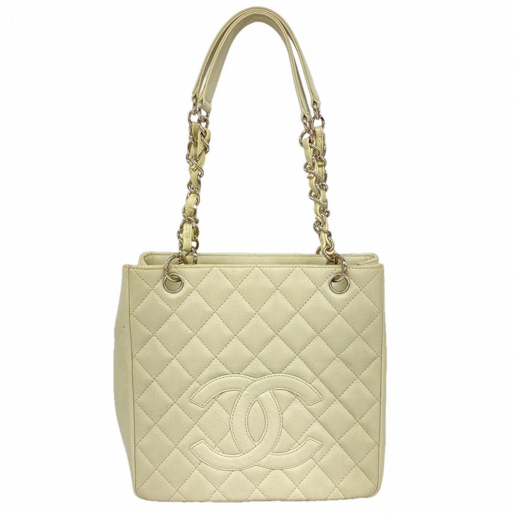 Chanel Chain Tote Quilted Caviar Leather Ivory Silver