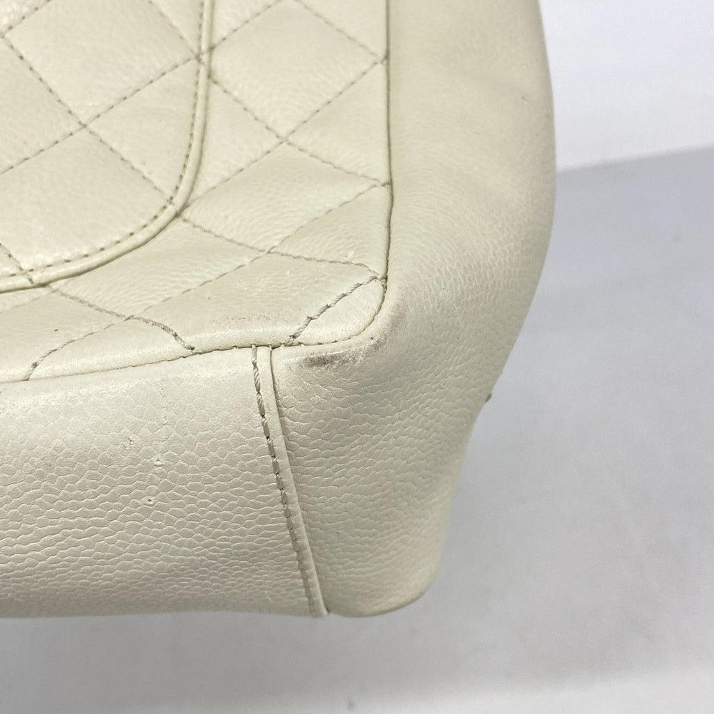 Chanel Chain Tote Quilted Caviar Leather Ivory Silver — view 6