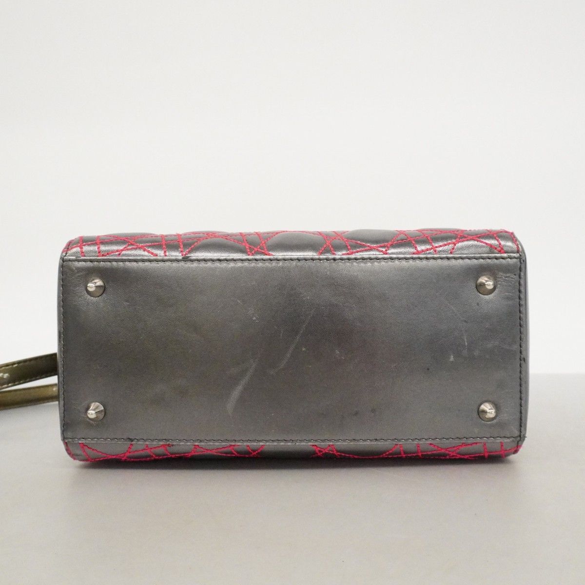 Dior Handbag Cannage Lady Leather Silver Pink 2-Way — view 3