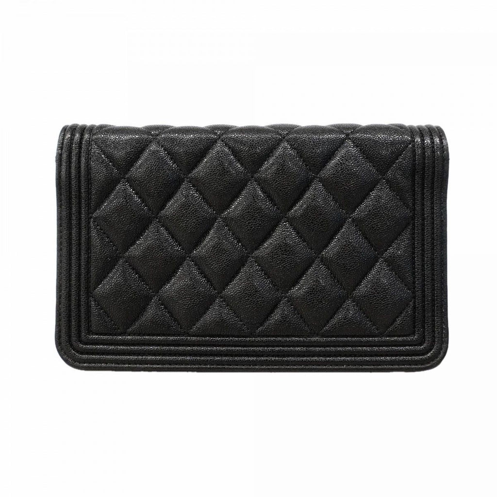 Chanel Shoulder Wallet Boy Caviar Leather Black Gold — view 8