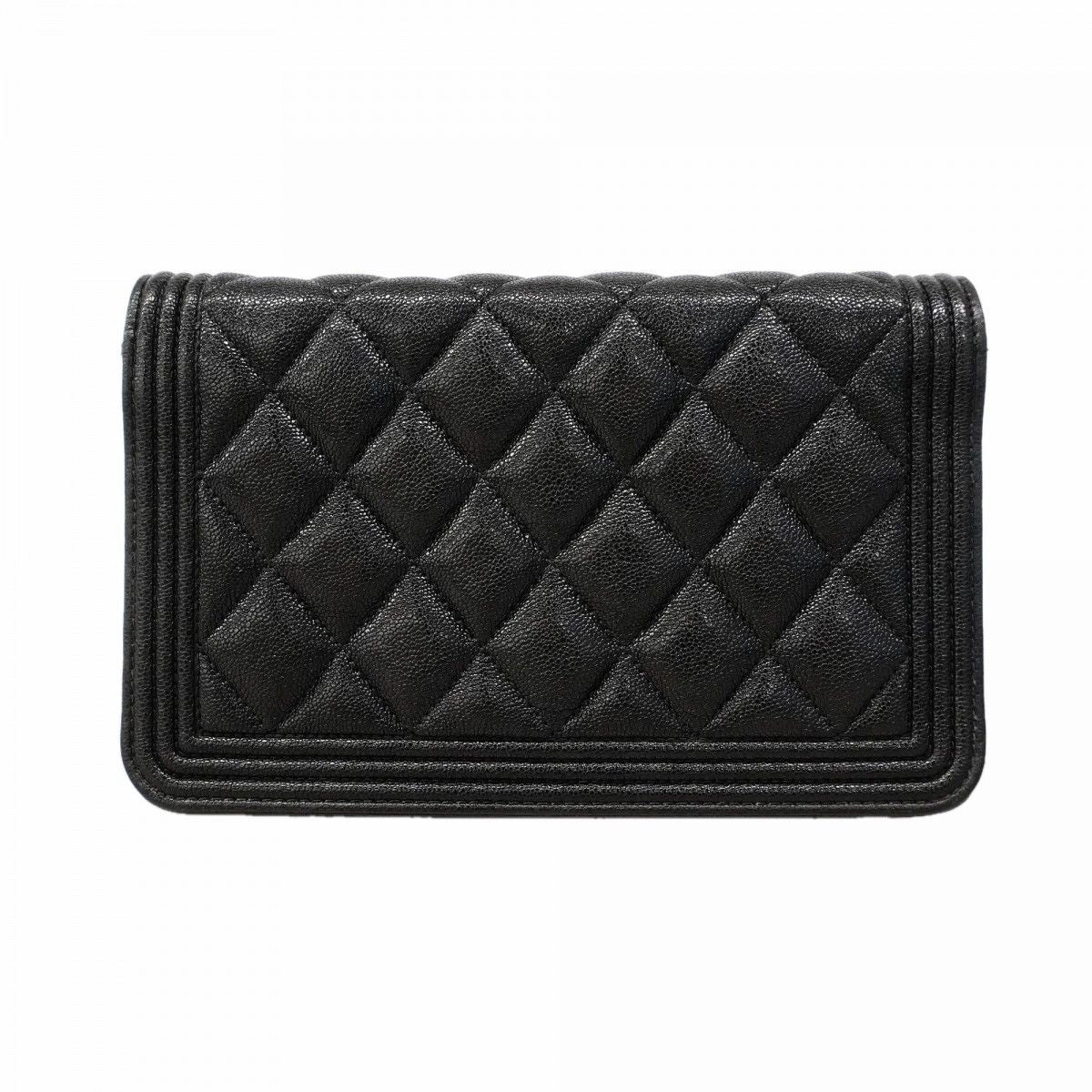 Chanel Shoulder Wallet Boy Caviar Leather Black Gold — view 8
