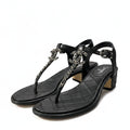 Chanel CC Logo Quilted Chain Leather Sandals 37.5 Sizes Black