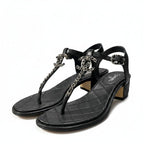 Chanel CC Logo Quilted Chain Leather Sandals 37.5 Sizes Black