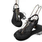 Chanel CC Logo Quilted Chain Leather Sandals 37.5 Sizes Black — view 3