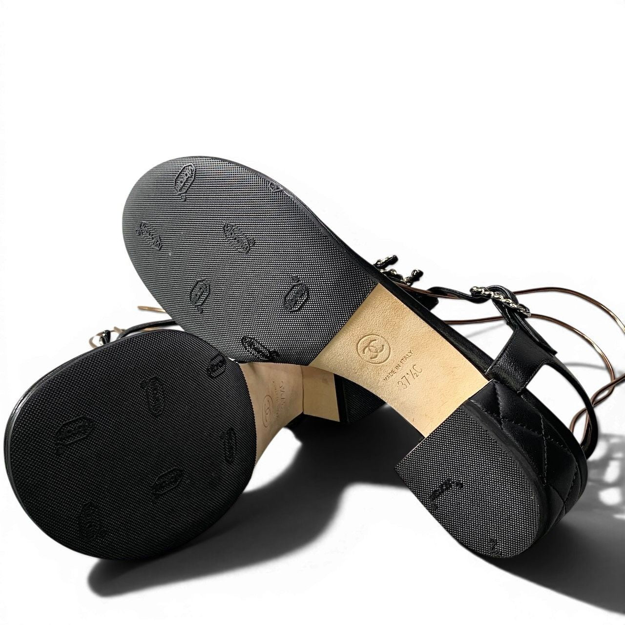 Chanel CC Logo Quilted Chain Leather Sandals 37.5 Sizes Black — view 7