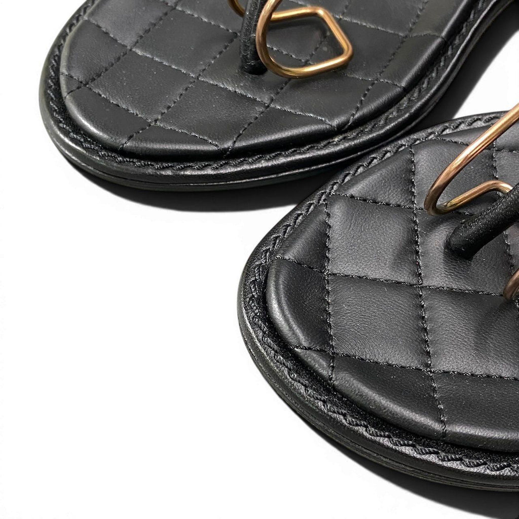 Chanel CC Logo Quilted Chain Leather Sandals 37.5 Sizes Black — view 6