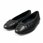 Chanel Ballerina Aged Calfskin Quilted CC Logo Leather Flat Shoes 41 Black