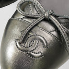 Chanel Ballerina Aged Calfskin Quilted CC Logo Leather Flat Shoes 41 Black — view 7