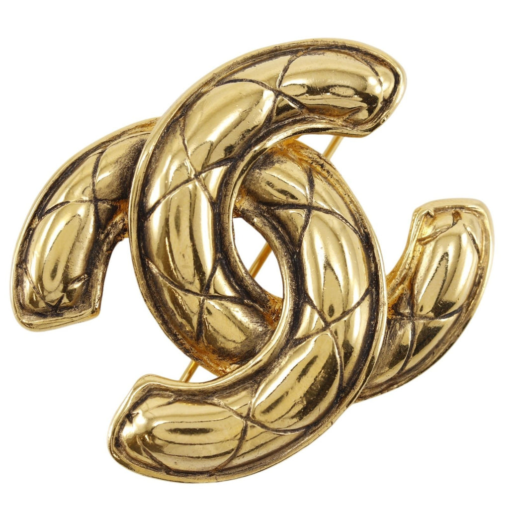 Chanel CC Logo Quilted Vintage Gold Plated Brooch
