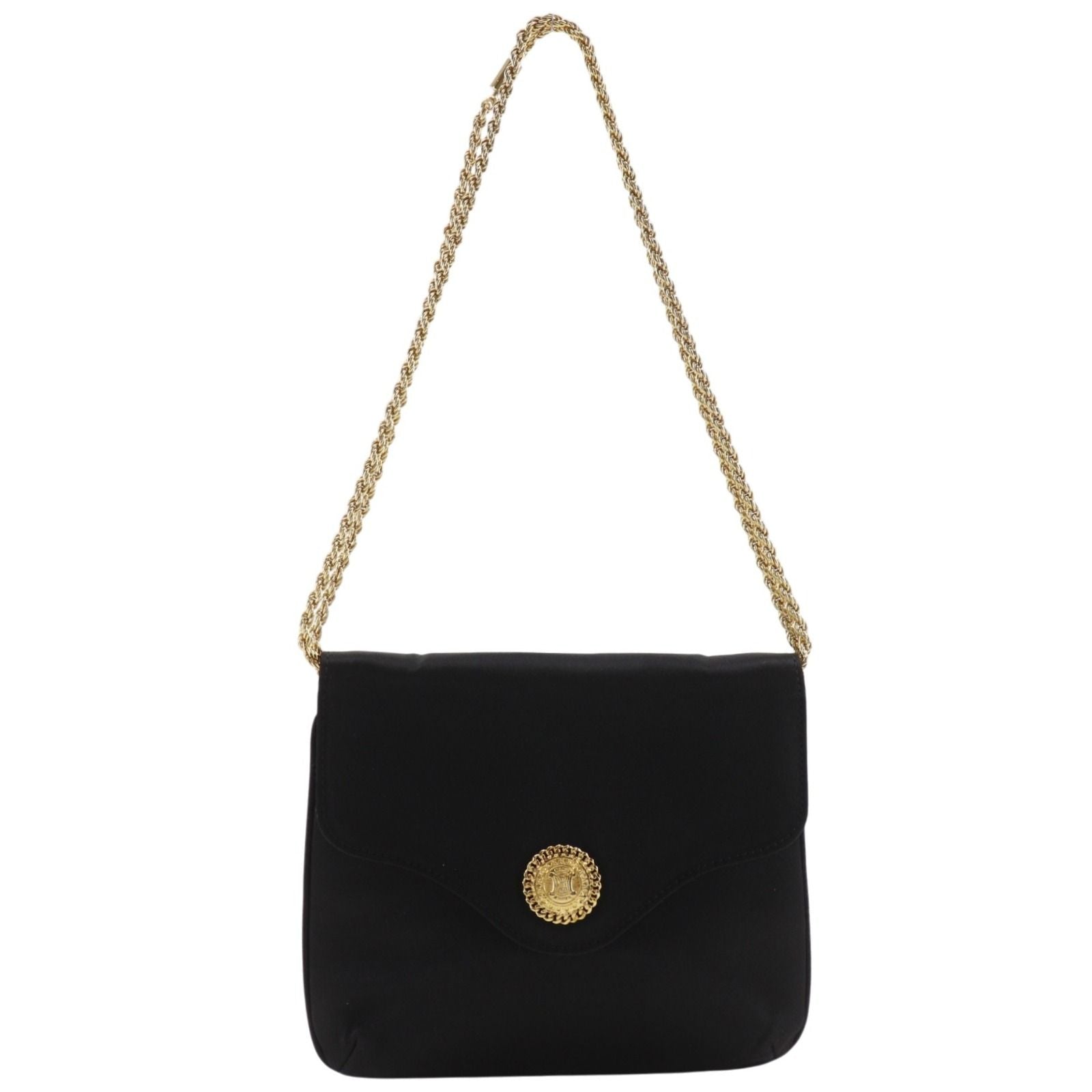 Celine Chain Shoulder 2-Way Clutch Satin Black