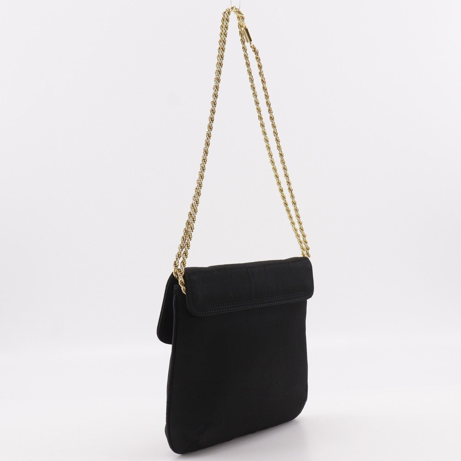 Celine Chain Shoulder 2-Way Clutch Satin Black — view 3