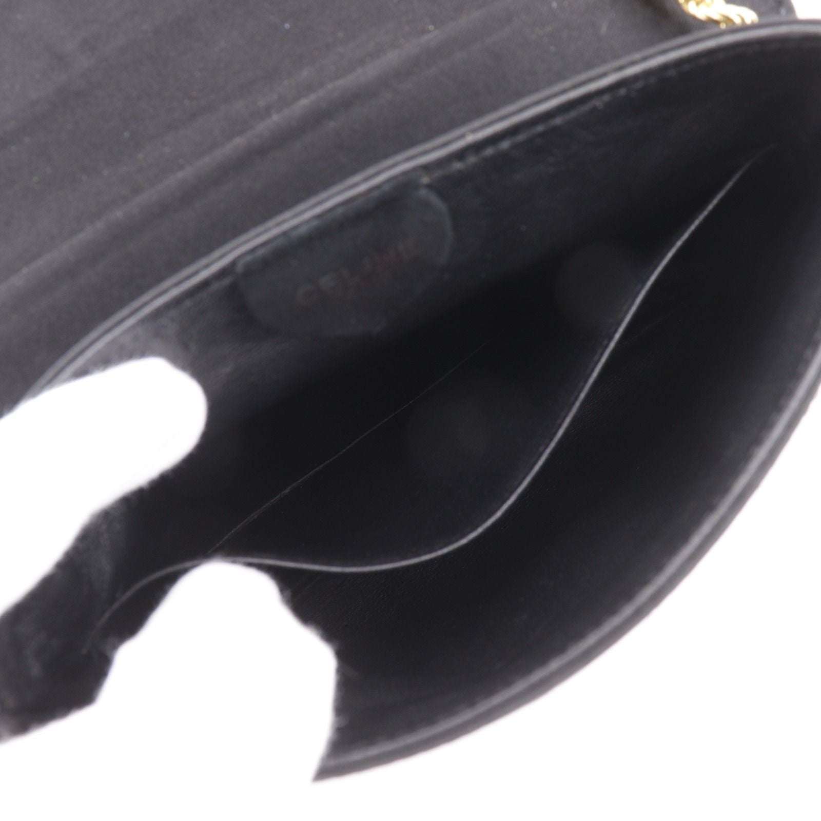 Celine Chain Shoulder 2-Way Clutch Satin Black — view 7