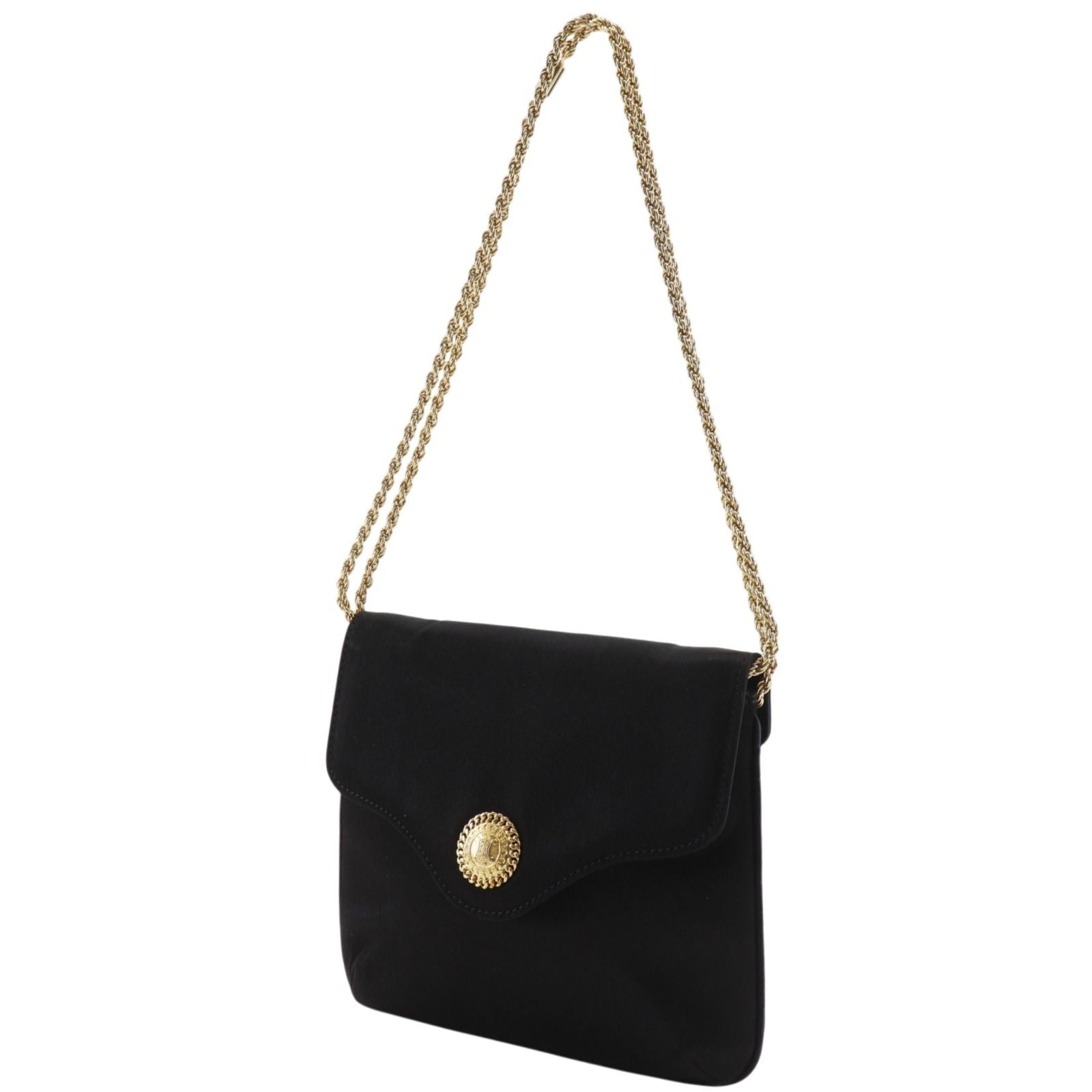 Celine Chain Shoulder 2-Way Clutch Satin Black — view 2