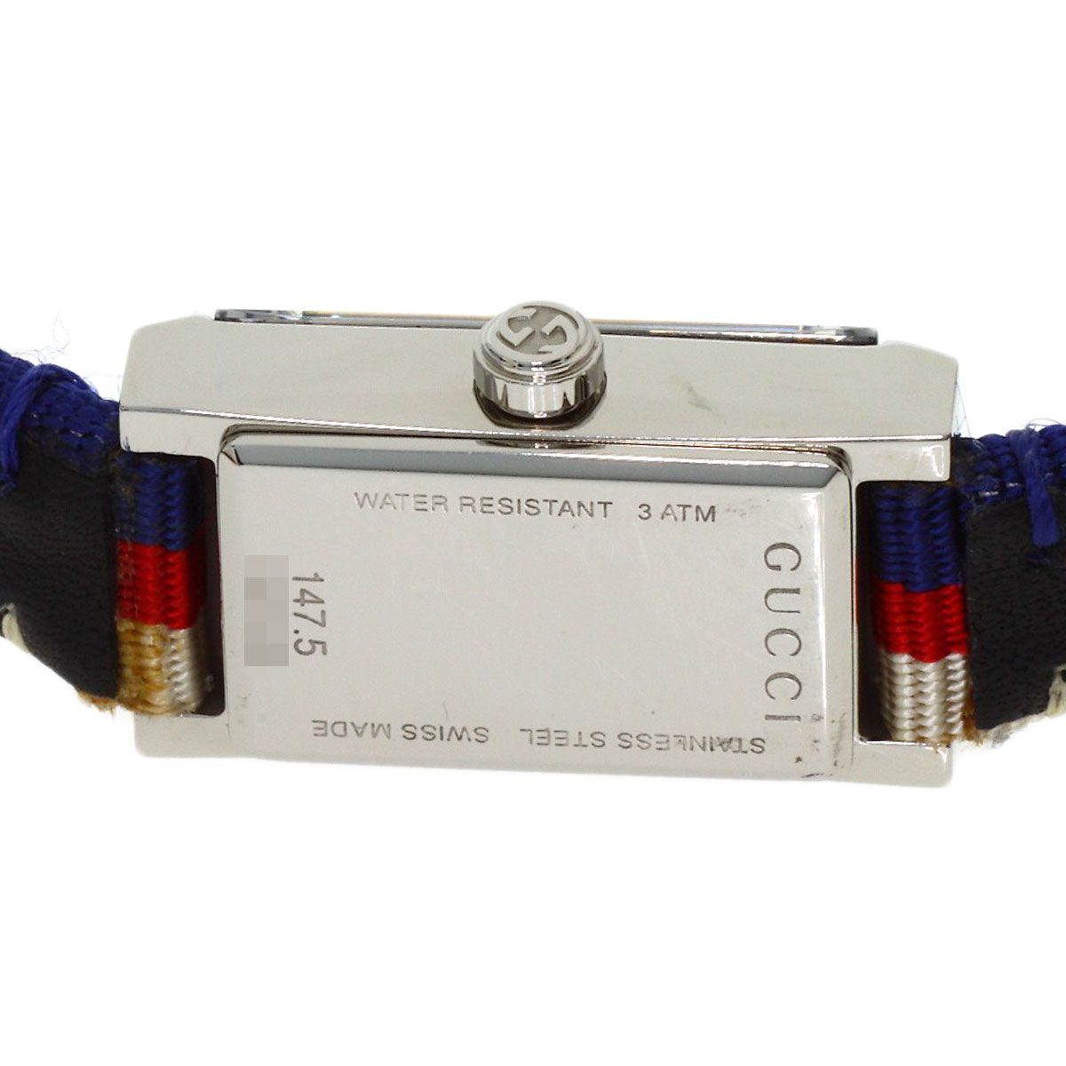 Gucci 147.5 Frame Rectangular Watch SS Leather Canvas — view 6