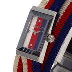 Gucci 147.5 Frame Rectangular Watch SS Leather Canvas — view 3