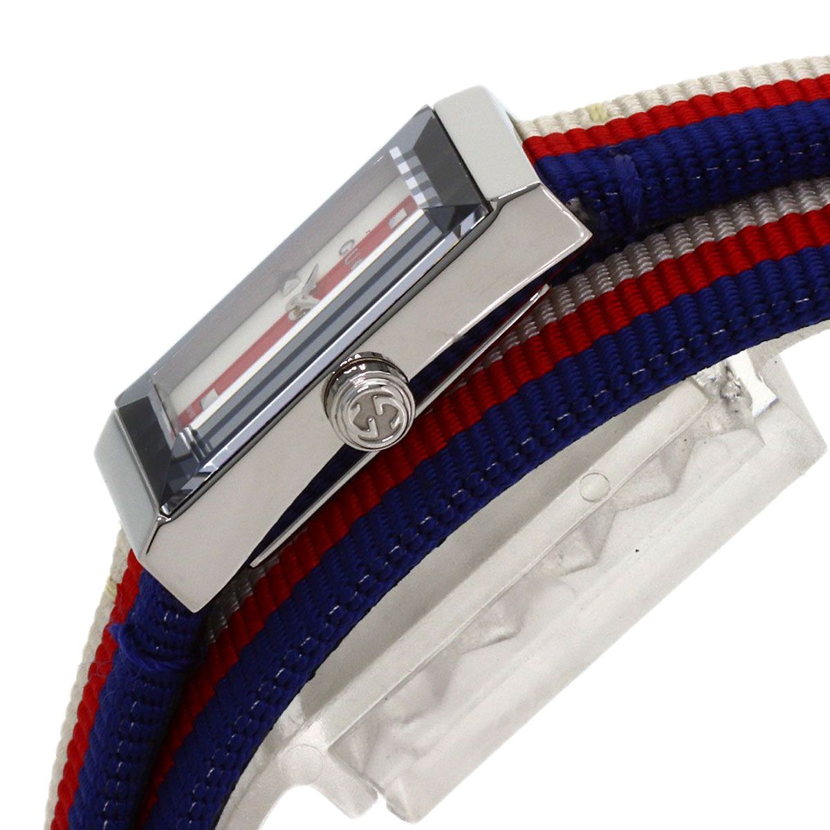 Gucci 147.5 Frame Rectangular Watch SS Leather Canvas — view 5
