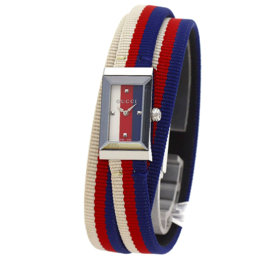 Gucci 147.5 Frame Rectangular Watch SS Leather Canvas