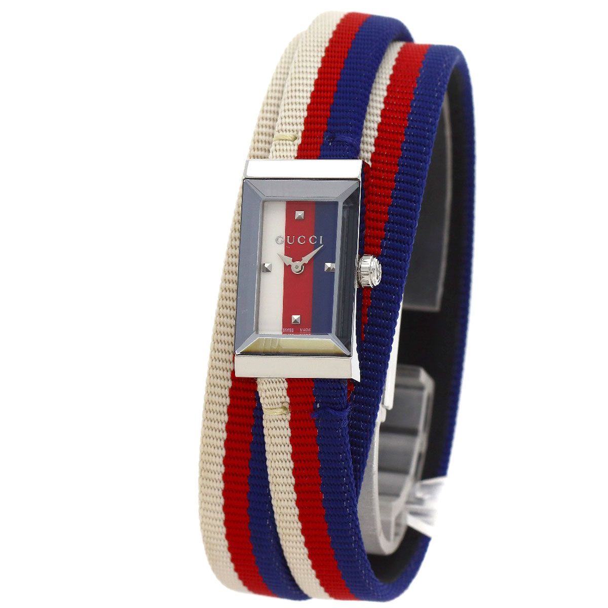 Gucci 147.5 Frame Rectangular Watch SS Leather Canvas