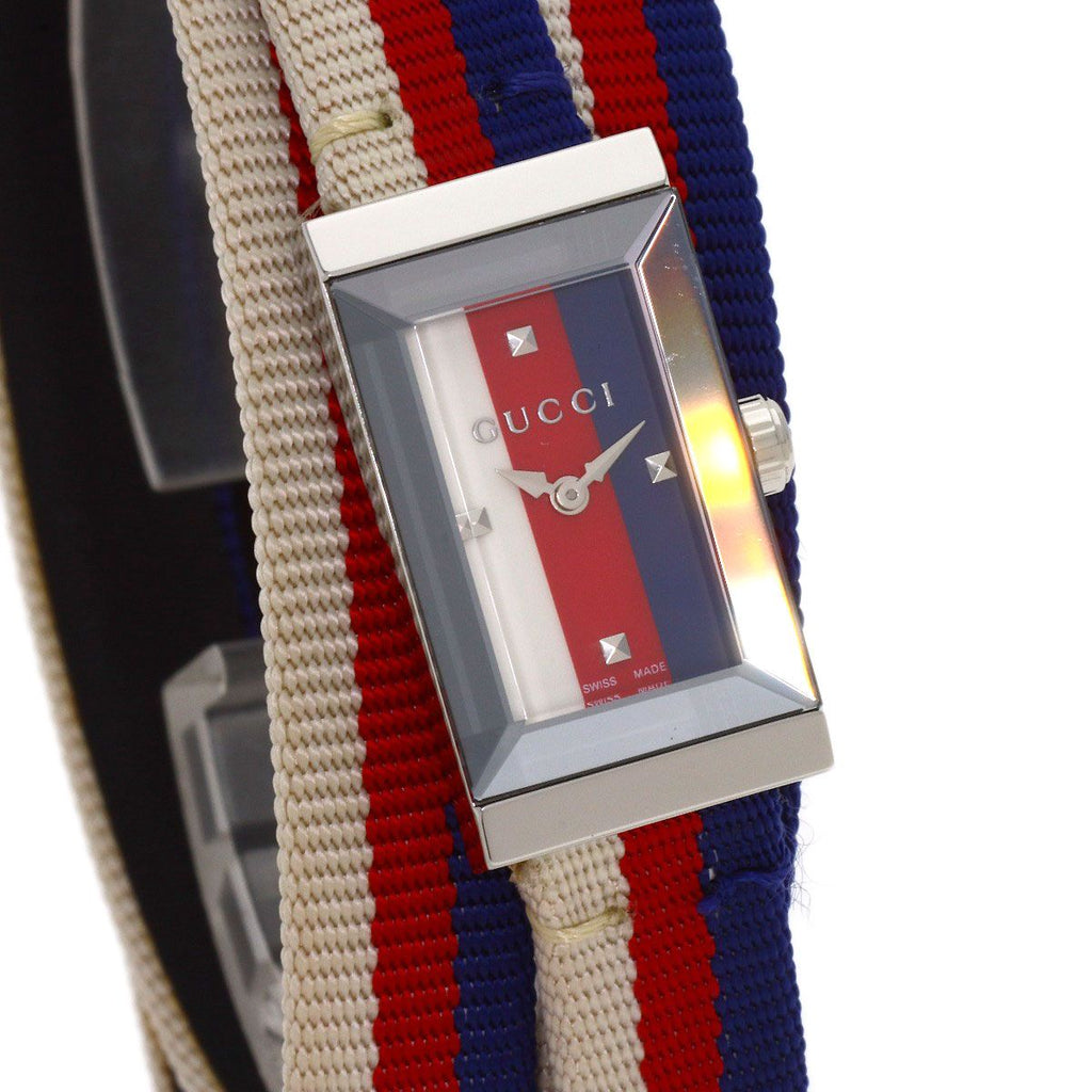 Gucci 147.5 Frame Rectangular Watch SS Leather Canvas — view 4