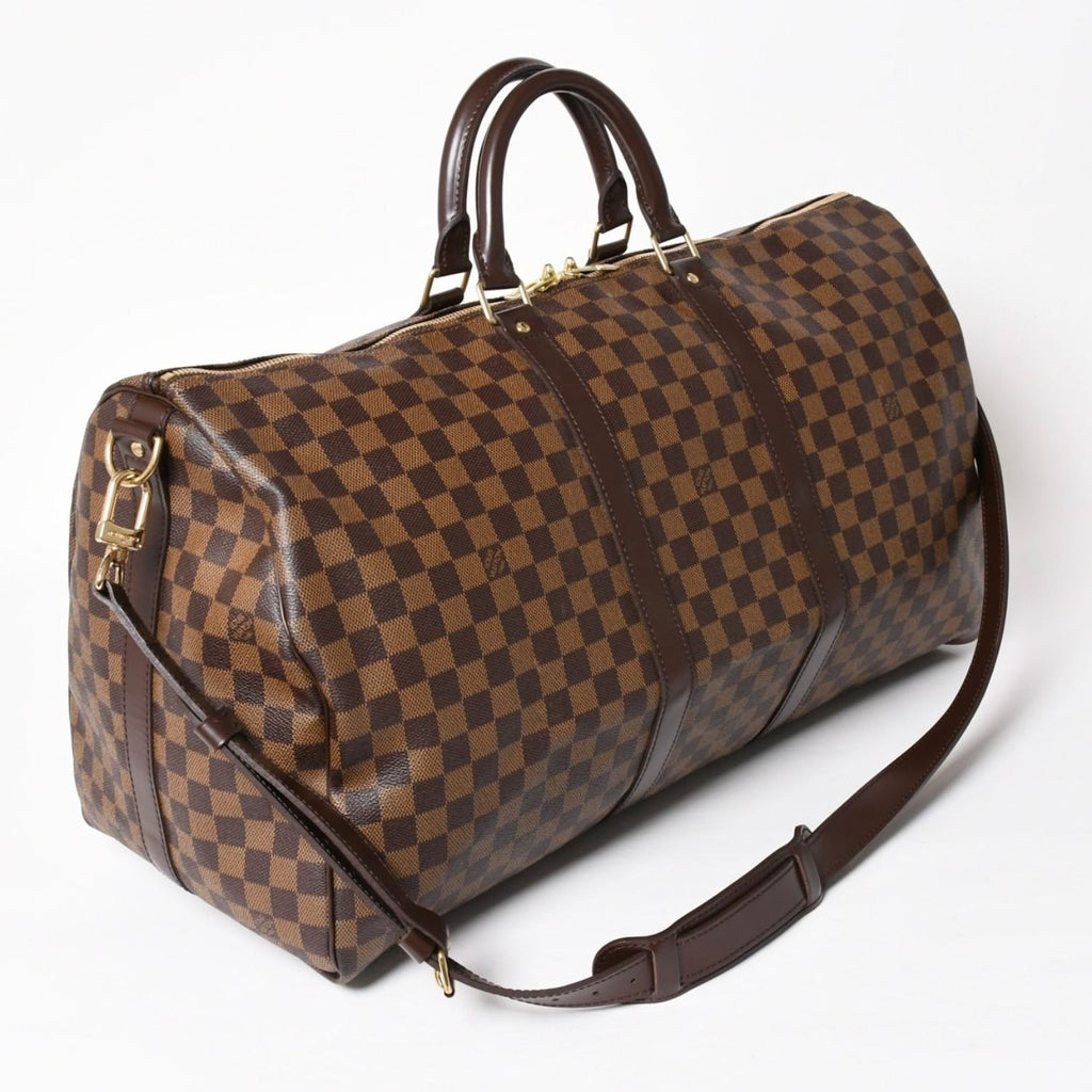 Louis Vuitton Keepall Bandouliere 55 Boston Bag Damier Ebene Brown Gold — view 3