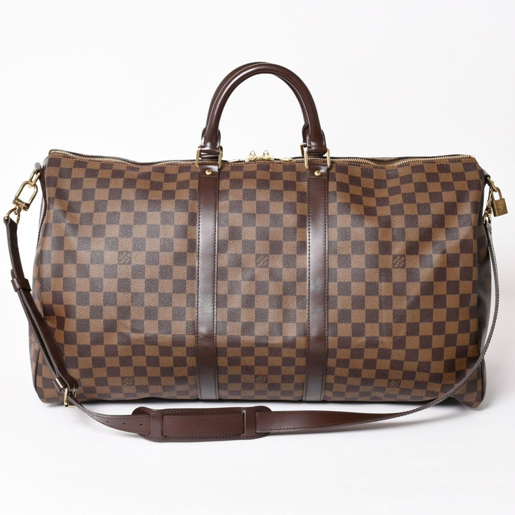 Louis Vuitton Keepall Bandouliere 55 Boston Bag Damier Ebene Brown Gold
