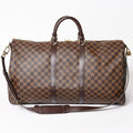 Louis Vuitton Keepall Bandouliere 55 Boston Bag Damier Ebene Brown Gold