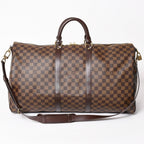 Louis Vuitton Keepall Bandouliere 55 Boston Bag Damier Ebene Brown Gold