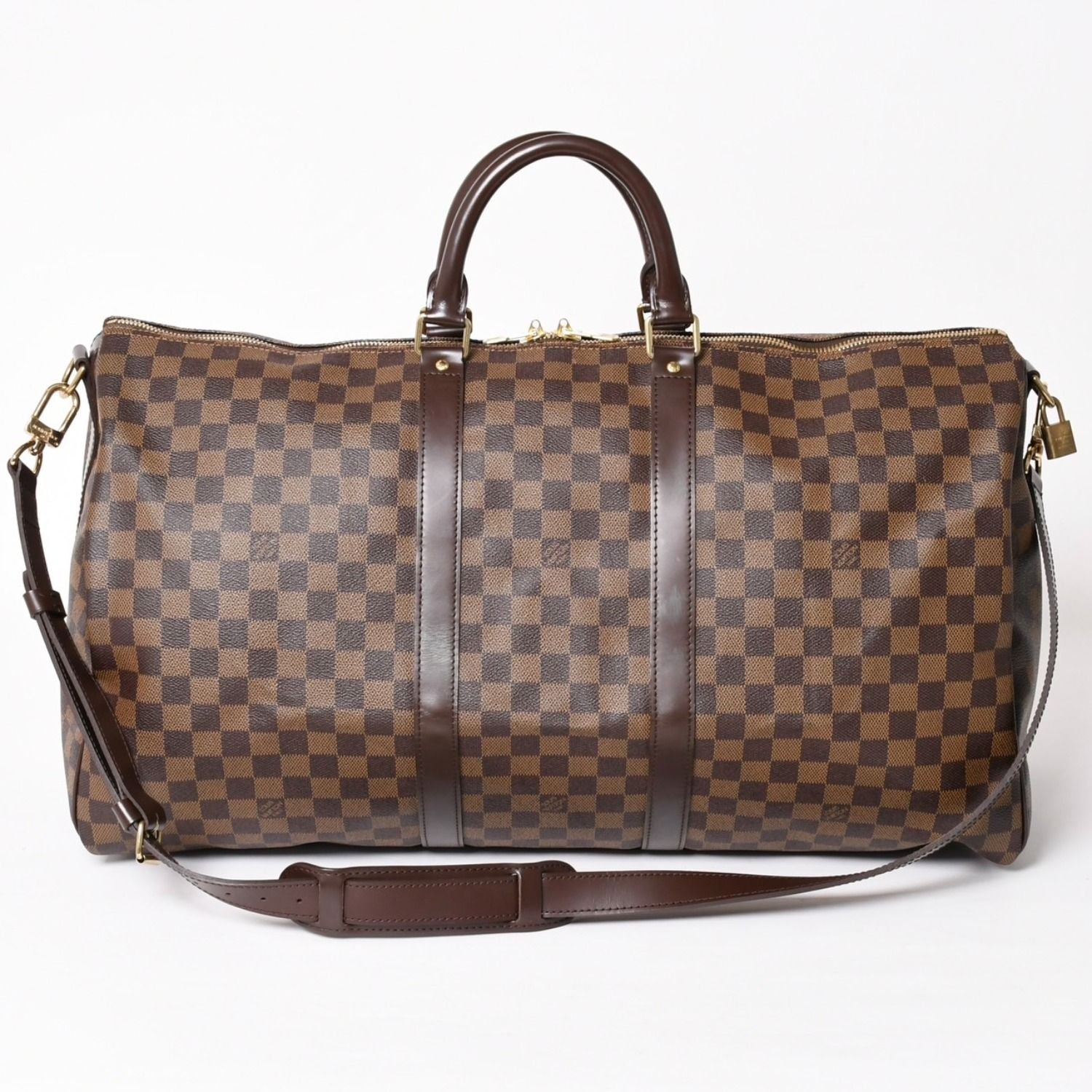 Louis Vuitton Keepall Bandouliere 55 Boston Bag Damier Ebene Brown Gold
