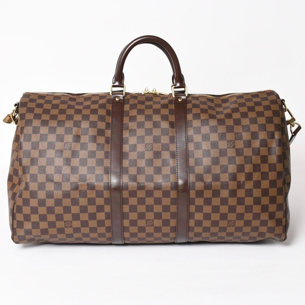 Louis Vuitton Keepall Bandouliere 55 Boston Bag Damier Ebene Brown Gold — view 2