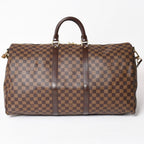 Louis Vuitton Keepall Bandouliere 55 Boston Bag Damier Ebene Brown Gold — view 2